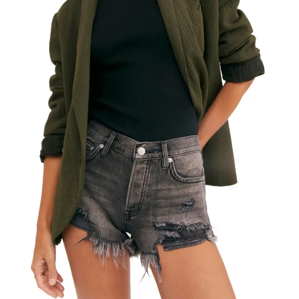 Free People We The Free Loving Good Vibrations Frayed Hem Denim Shorts